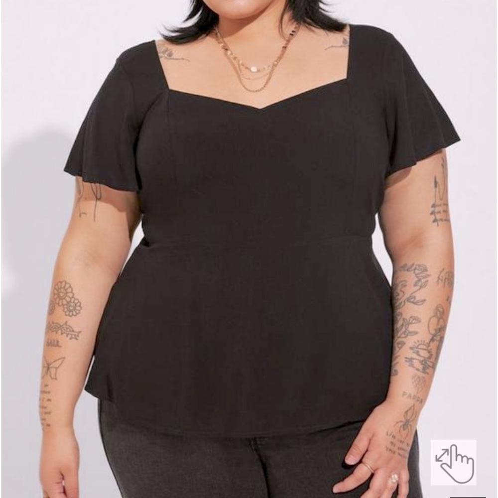 Peplum Challis Sweetheart Flutter Sleeve Top